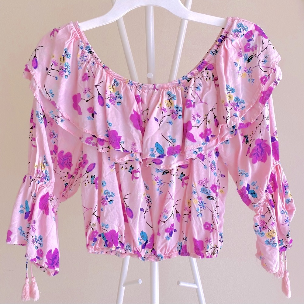 Floral Pink Ruffle Crop Top - Picture 5 of 7